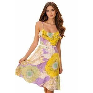 Maeve Anthro Silk Floral Midi Dress Ruffle Straps Slip Lined Size 4